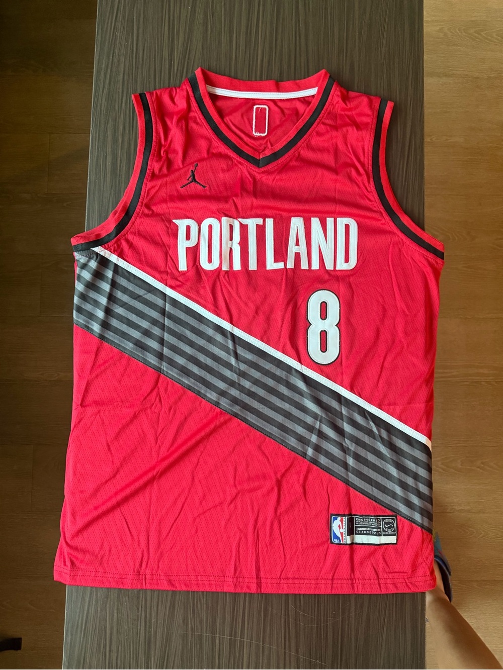 Jordan Portland Red Basketball Jersey with Black and White Accents